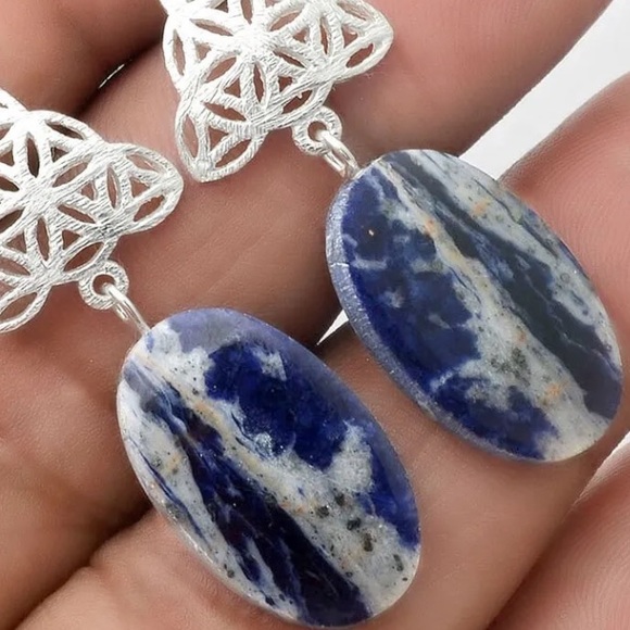 Sacred geometry sterling silver earrings with sodalite - Picture 3 of 3